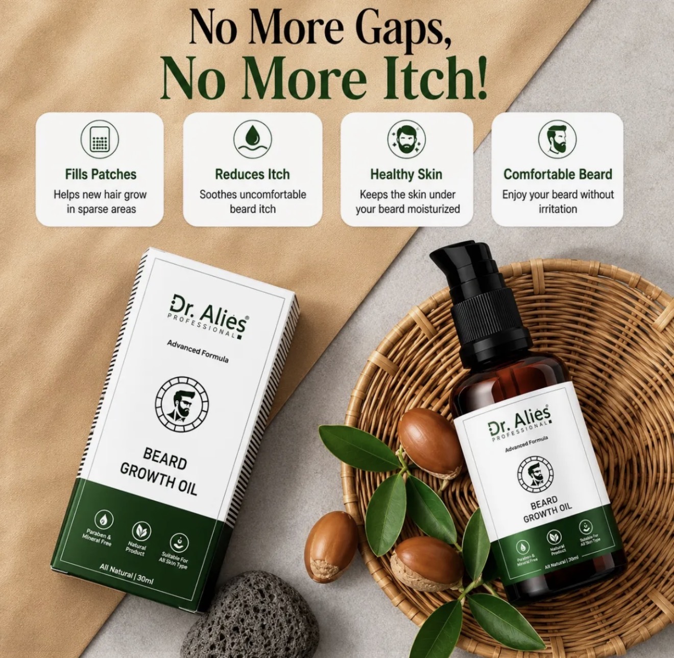 Dr. Alies Professional Beard Growth Oil | Natural Beard Care Oil for Patchy & Thin Beards | Moisturizing, Itch & Dandruff Care | 30ml image 3